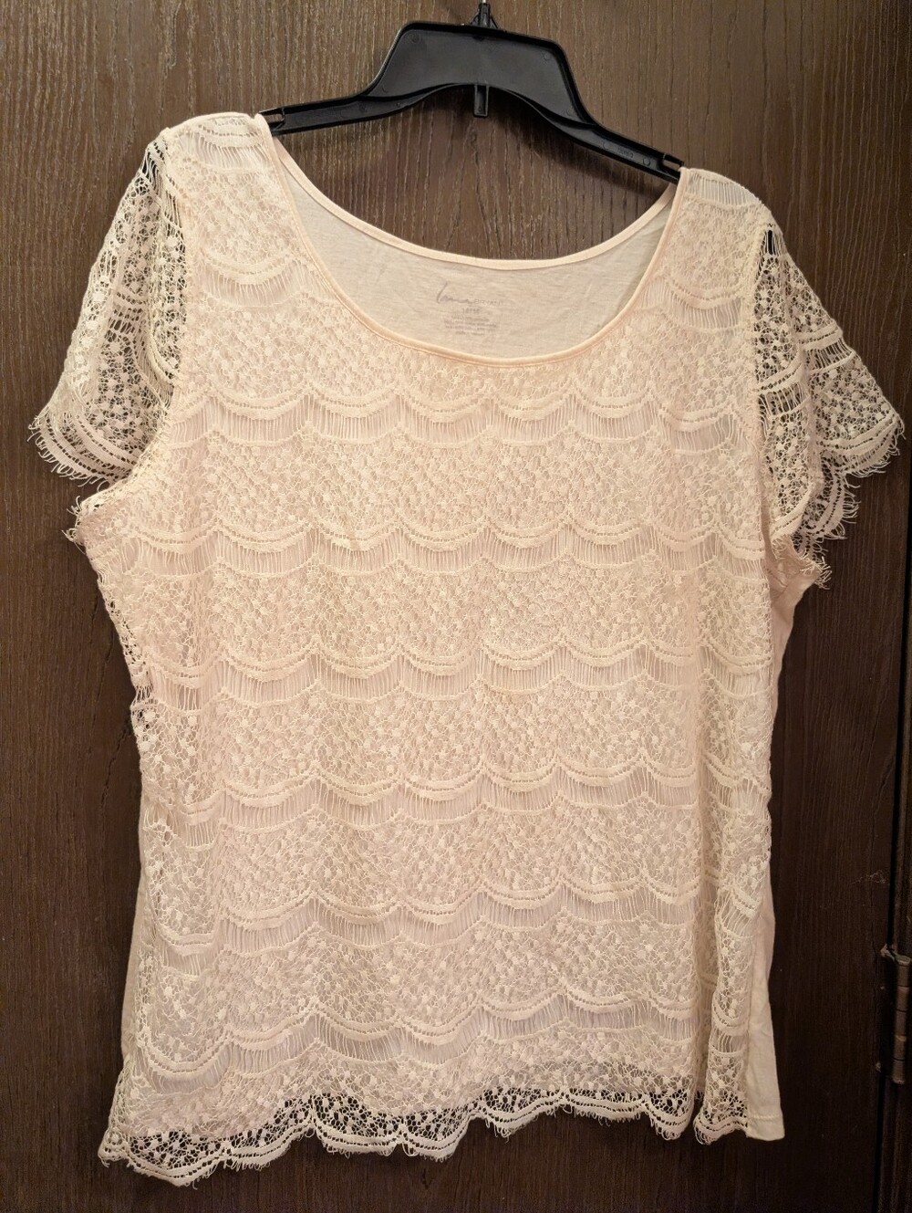 Lane Bryant Sz-14/16 White Lace Overlay Short Sleeve Blouse 100% Cotton